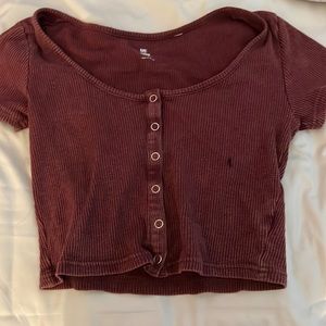 burgundy ribbed cropped short sleeve